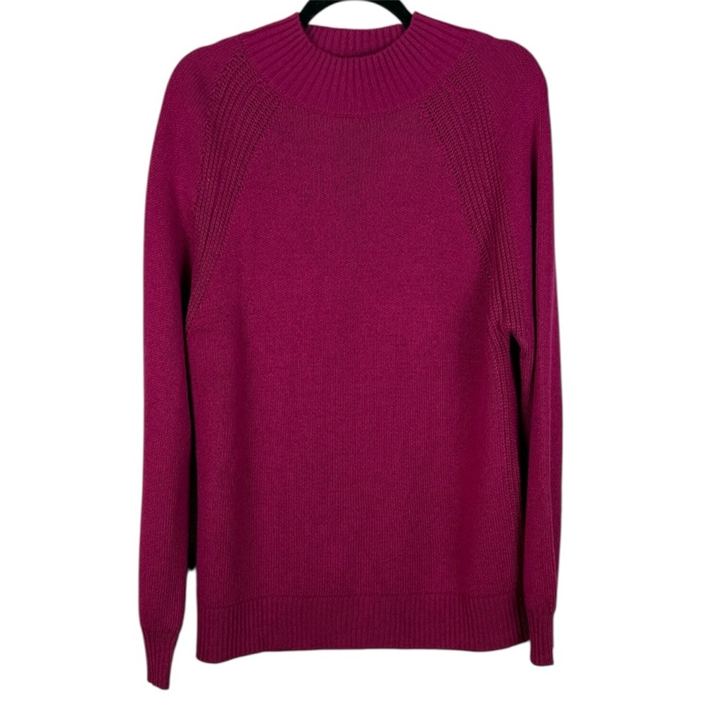 Mango Wool Blend Fuchsia Mock Neck Long Sleeve Ribbed Small Knit Sweater